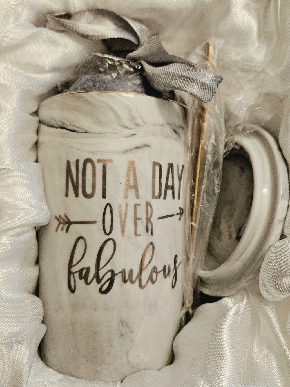 "Not A Day Over Fabulous" Grey Marble Ceramic Mug Gift Set 14oz